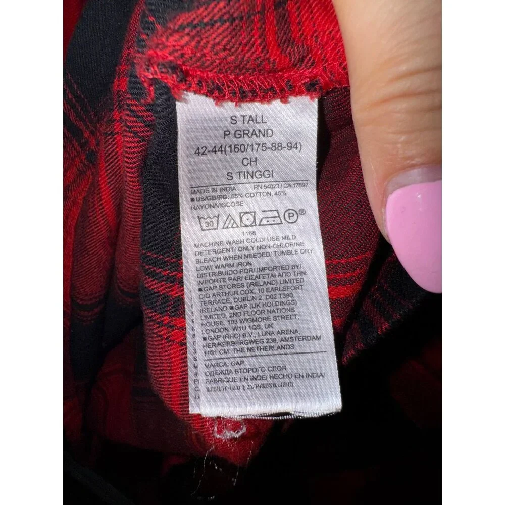 Gap Red Black Buffalo Plaid‎ Shirt Dress Small Tall Lumberjack Preppy Punk Y2K